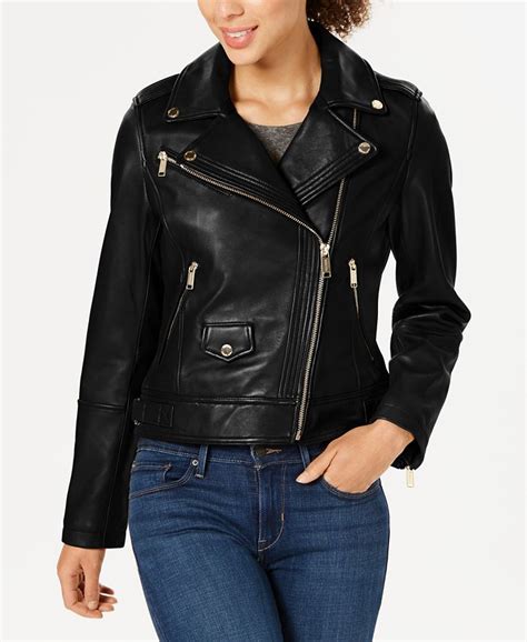 michael michael kors distressed leather moto jacket|Michael Kors leather jacket macy's.